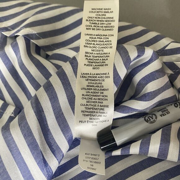 CHICO'S Tunic Button Down Striped Rayon Oversized 3/4 Sleeve XL Womens 2 Blue - Picture 4 of 7